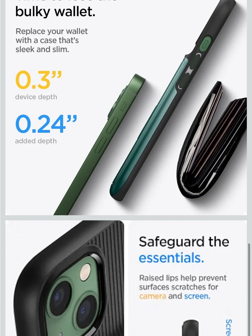 Spigen iPhone 13 Card Slot Case in Forest Green with Sliding Wallet